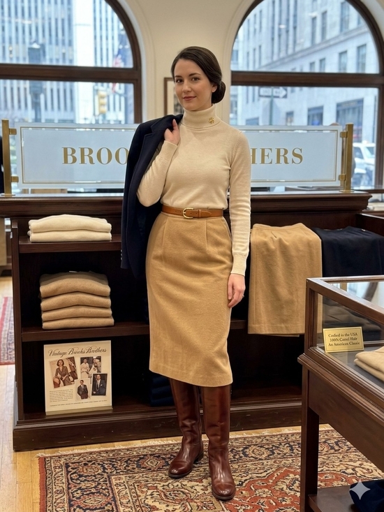 Brooks Brothers Dresses & Skirts - Vintage Brooks Brothers 100% Camel Hair Midi Pencil Skirt Pleated Tan Size 10 US